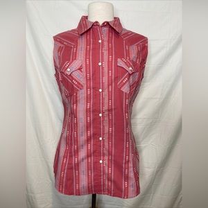 Wrangler Pearl Snap Western Shirt Women’s Medium Sleeveless Plaid Pockets